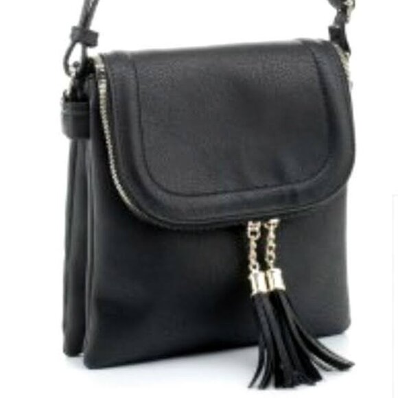 Foldover Vegan Leather Crossbody with Tassel - Picture 1 of 5